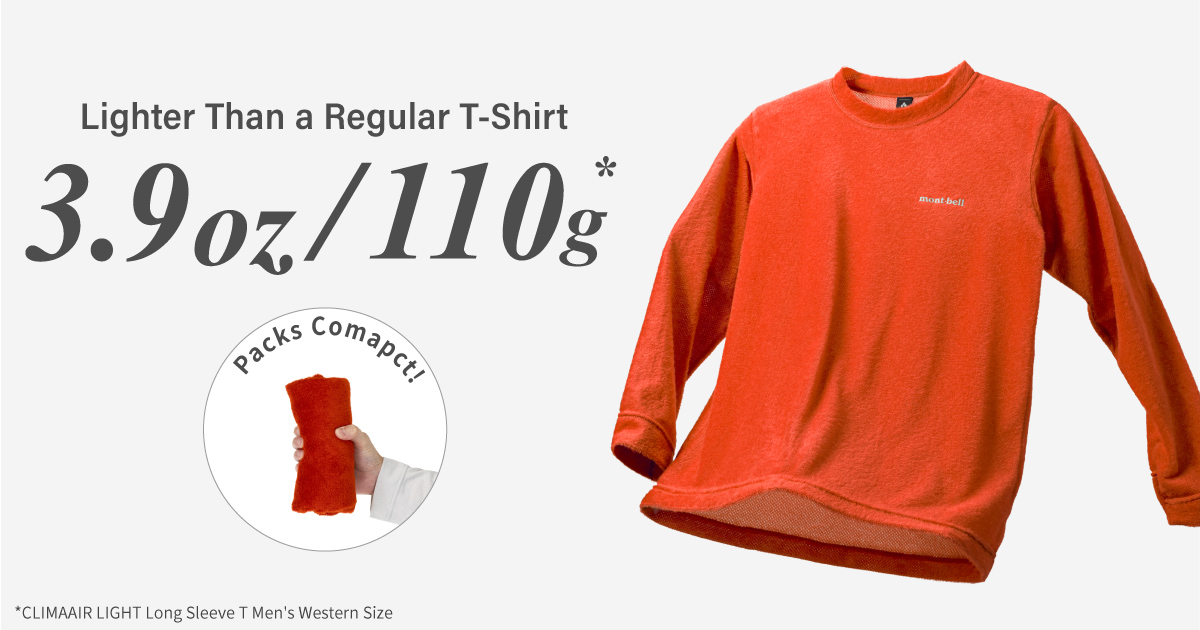An image illustrating the lightweight nature of the CLIMAAIR Light T-shirt, as well as how compactly it can be folded.