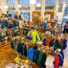 Interior of store with various outdoor gear and clothing on display
