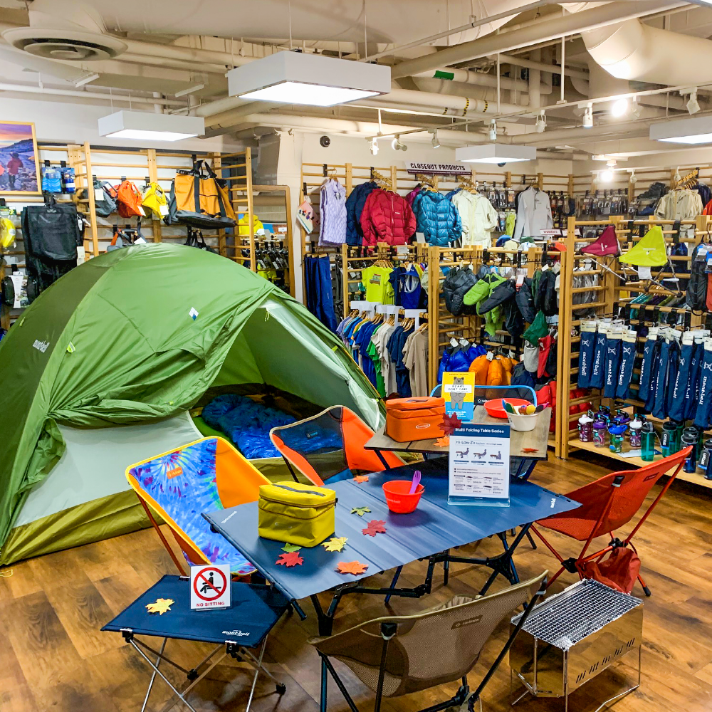 Display of tents, tables, chairs, and other items