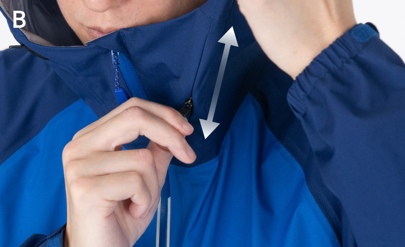 Imagine pinching the zipper at the collar and sliding it up and down.