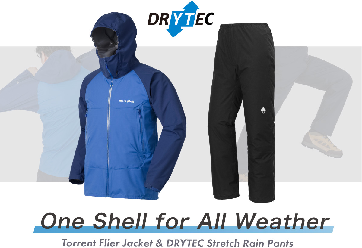 Image of the 'Torrent Flyer Jacket' and the 'DRYTEC Stretch Rain Pants'