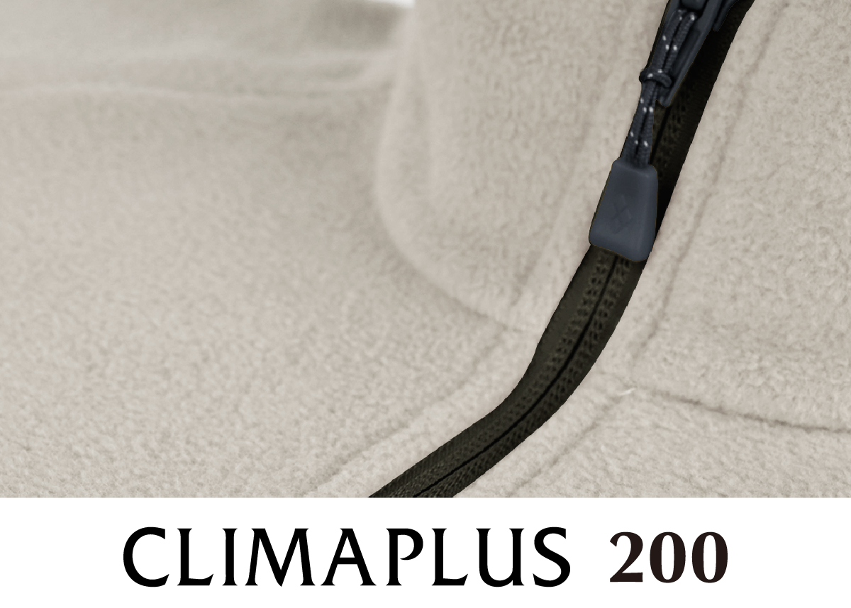 A photograph focusing on the fabric with the CLIMAPLUS 200 logo