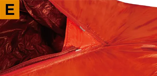 Close-up of insulated tube and flap inside the zipper