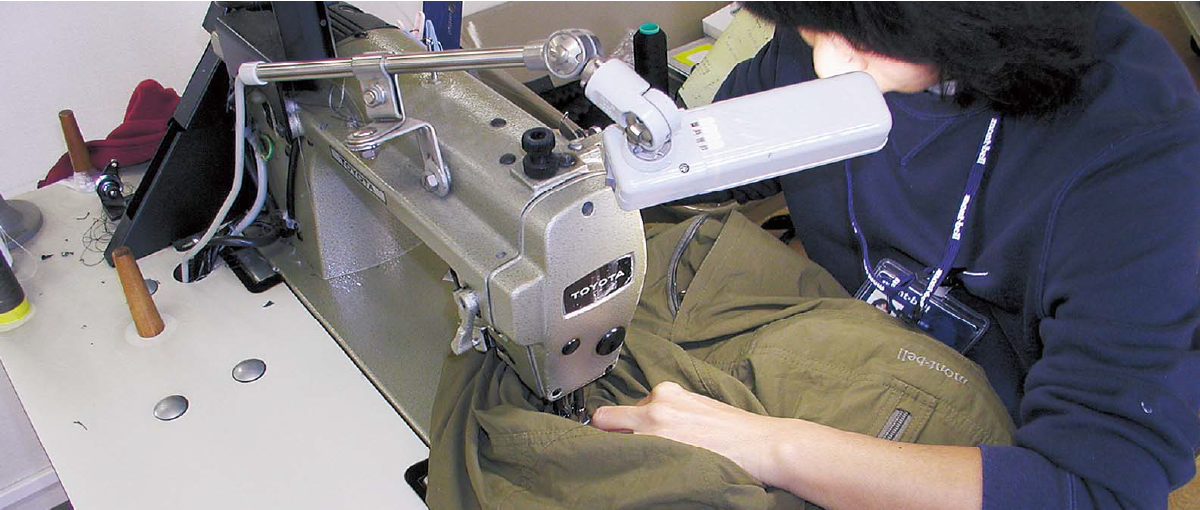 Scene of sewing work using a sewing machine