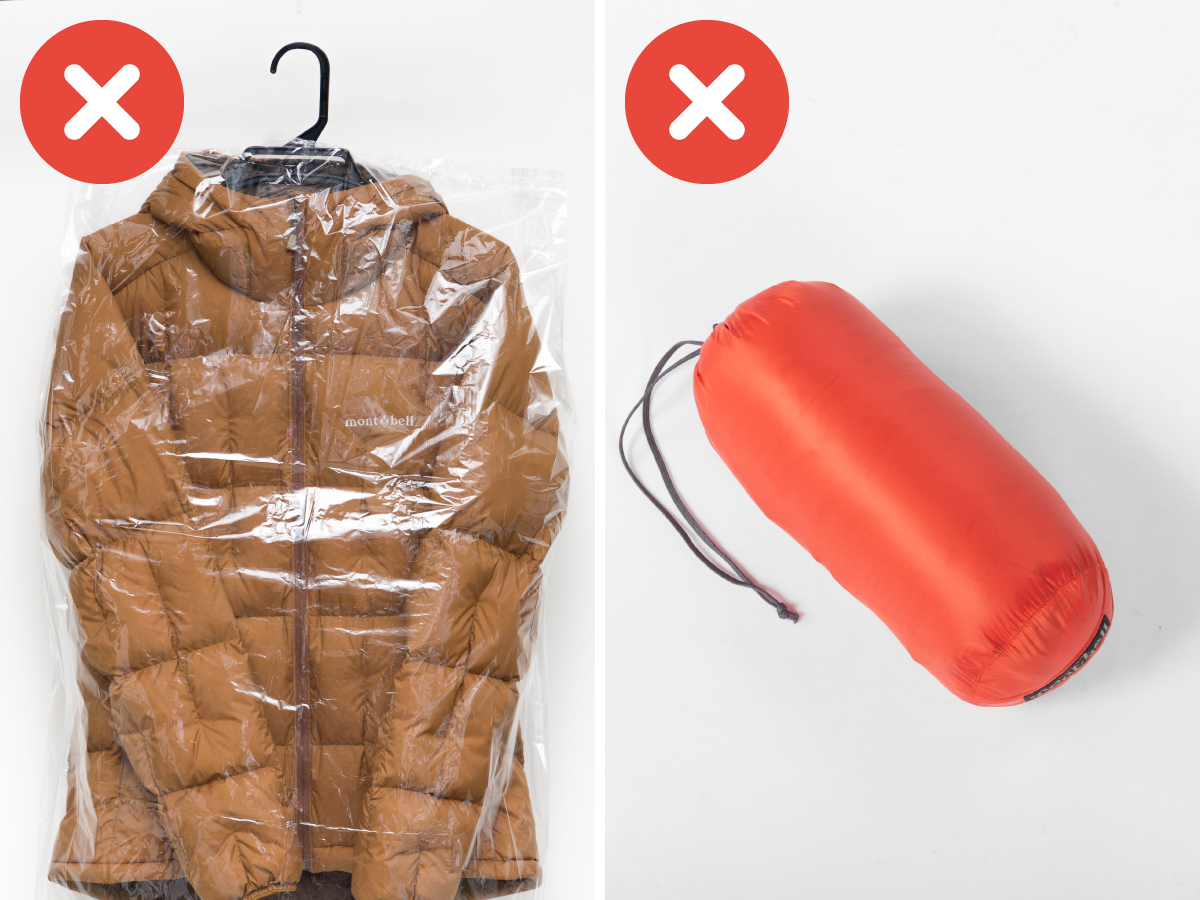Image of your down jacket being sealed in a plastic bag or stuff sack