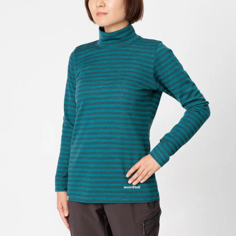 Merino Wool Plus Striped High Neck Shirt Women's
